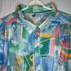 Vintage Top Notch SS Shirt Women´s 32w/5X Multi Watercolor Abstract Made USA 90’